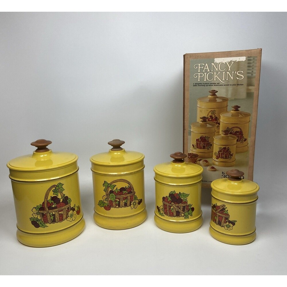 Mid Century Modern 4-Piece Canister Set With Lids, Kitchen Storage Containers